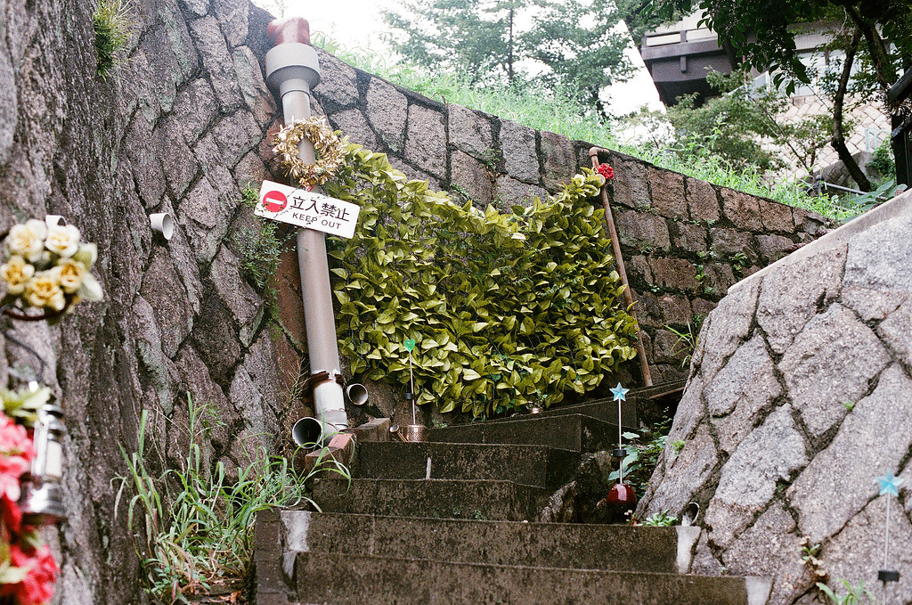 貓の小道 尾道 おのみち Onomichi, Hiroshima 2015/08/30 後來走下來我發現這個，才驚覺其實剛剛是女主人好客的讓我進去拍攝！  Nikon FM2 / 50mm AGFA VISTAPlus ISO400 Photo by Toomore